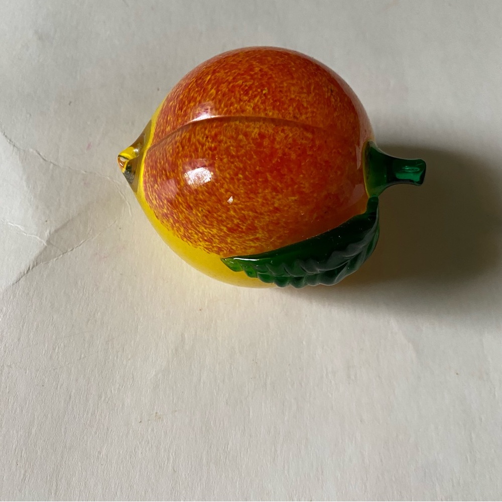 Lenox orange yellow green glass paperweight peach fruit home decor office